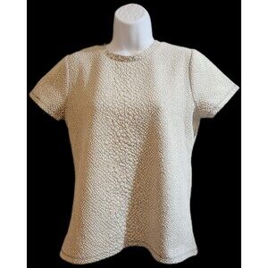 Ann Taylor White Textured Short Sleeve Blouse, Zipper on Back, Medium